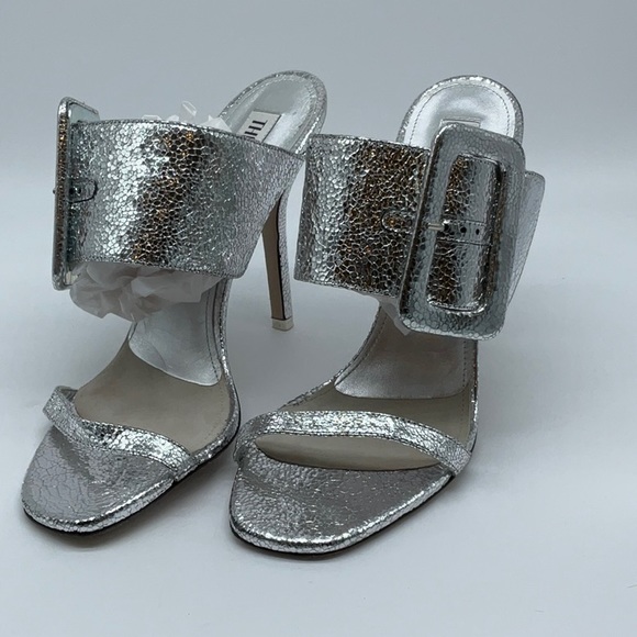 ATTICO Ester Crackled Metallic-leather Mules In Silver - Picture 3 of 16